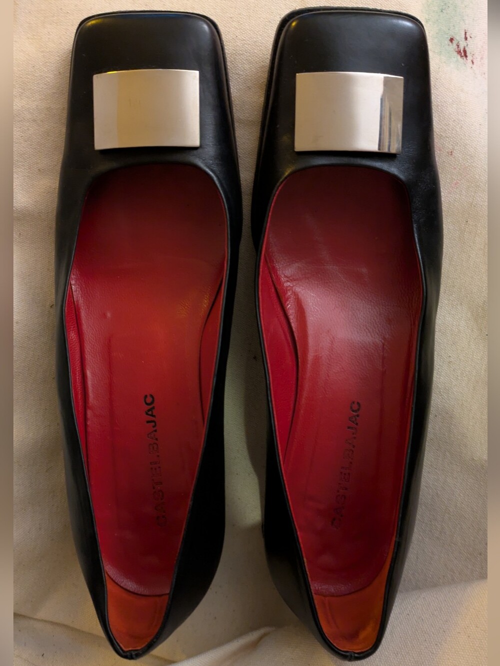Castelbajac Black Leather Ballet Flats with Red Insole
